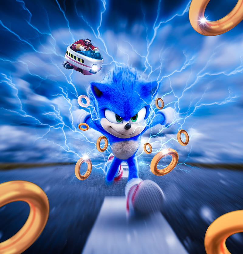 sonic the hedgehog, anime, cartoon, dr eggman, fast, fastest, kids, lightning, rings, HD phone wallpaper