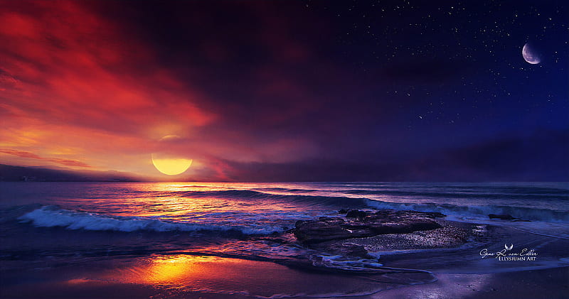 Ocean Sunset Illustration, ocean, artist, artwork, digital-art, illustration, , sunset, HD wallpaper