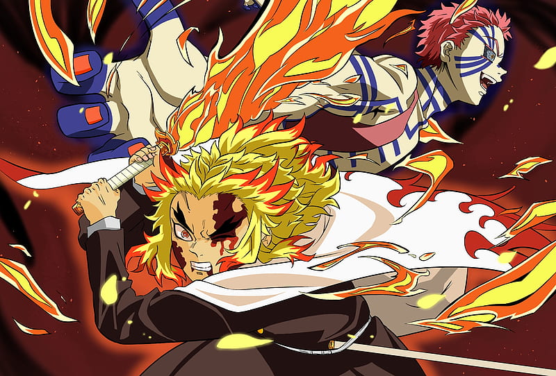 Anime, Demon Slayer: Kimetsu no Yaiba, Kyojuro Rengoku , Akaza (Demon Slayer: Kimetsu no Yaiba), HD wallpaper