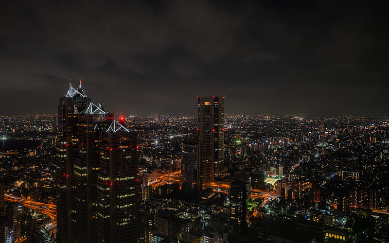 Tokyo, nightscapes, japanese cities, modern buildings, japan, Asia, Tokyo at night, HD wallpaper