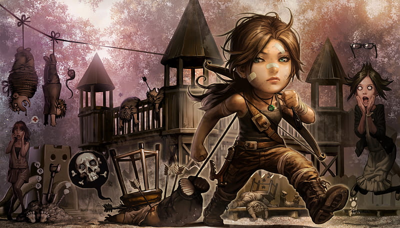 Little Lara Croft, tomb-raider, lara-croft, artwork, artist, digital-art, HD wallpaper