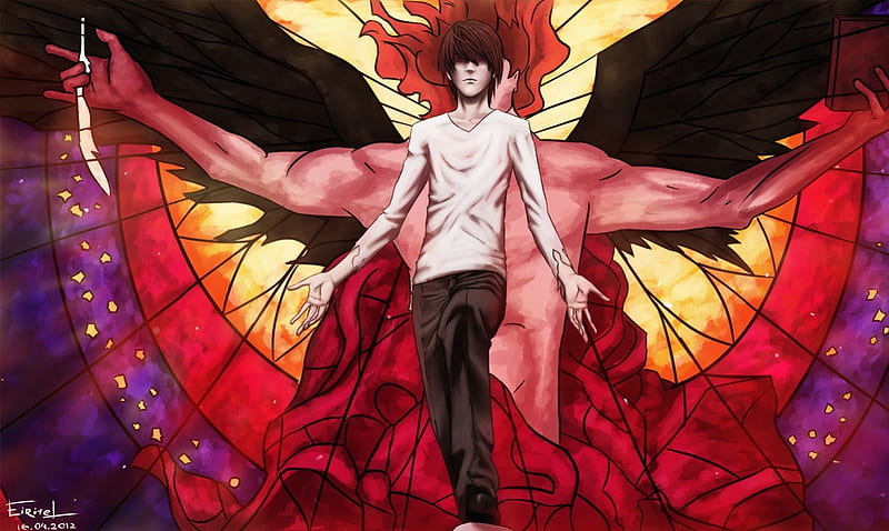 A New God, red, church, yagami raito, justice, raito, death note, anime, temple, god, light, HD wallpaper