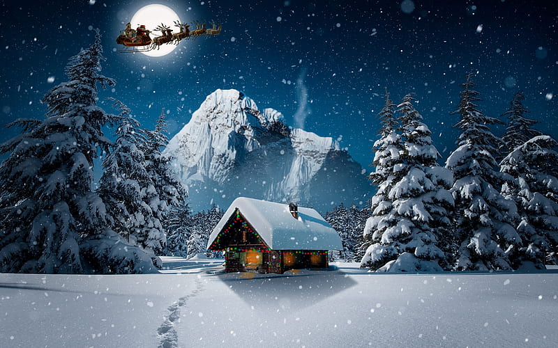 Flying Santa Claus, snowfall, cartoon santa, winter, Happy New year,  reindeer, HD wallpaper | Peakpx