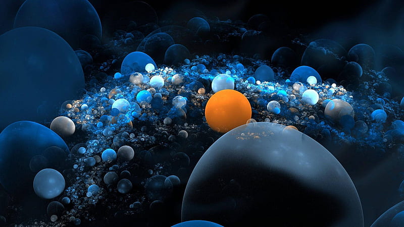 Cool Orange Circle And Blue Spheres, HD wallpaper