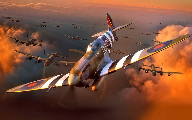 Supermarine Spitfire, British fighter, World War II, squadron of bombers, Spitfire MkIXe, Royal Air Force, HD wallpaper