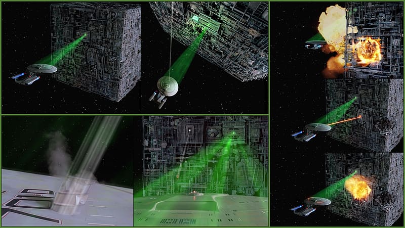 Enterprise-D vs Borg Cube, Star Trek The Next Generation, Borg Cube, Borg, Enterprise D, Q Who, HD wallpaper