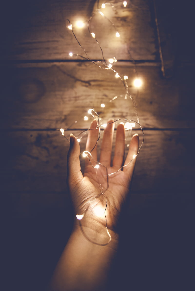 person holding white string light, HD phone wallpaper
