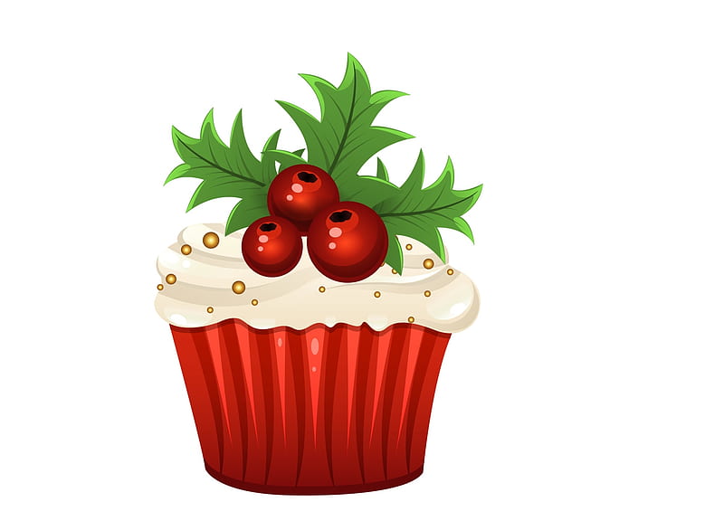 Merry Christmas!, red, craciun, christmas, food, dessert, sweet, card, cupcake, mistletoe, green, white, HD wallpaper