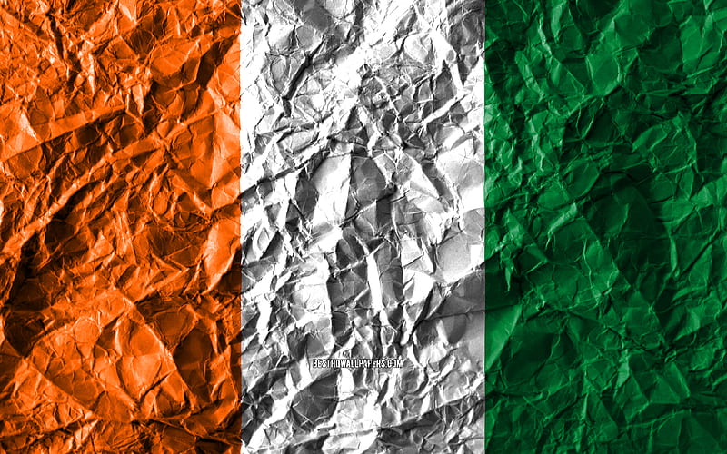 Ivorian flag crumpled paper, African countries, creative, Flag of Cote d Ivoire, national symbols, Africa, Cote d Ivoire 3D flag, Cote d Ivoire, HD wallpaper