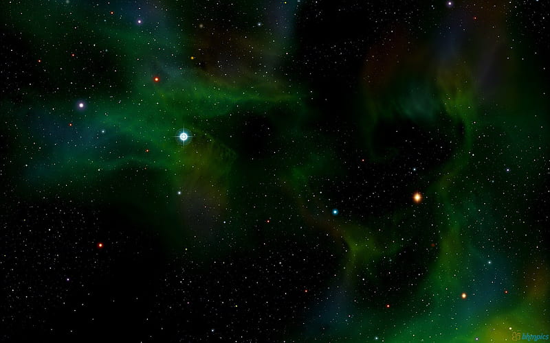 Darkness of Green Space, stars, green, universe, space, dark, galaxies, sky, HD wallpaper
