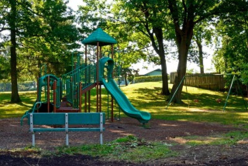Summer Playground, playing, play time, swing set, playground, kids, HD wallpaper