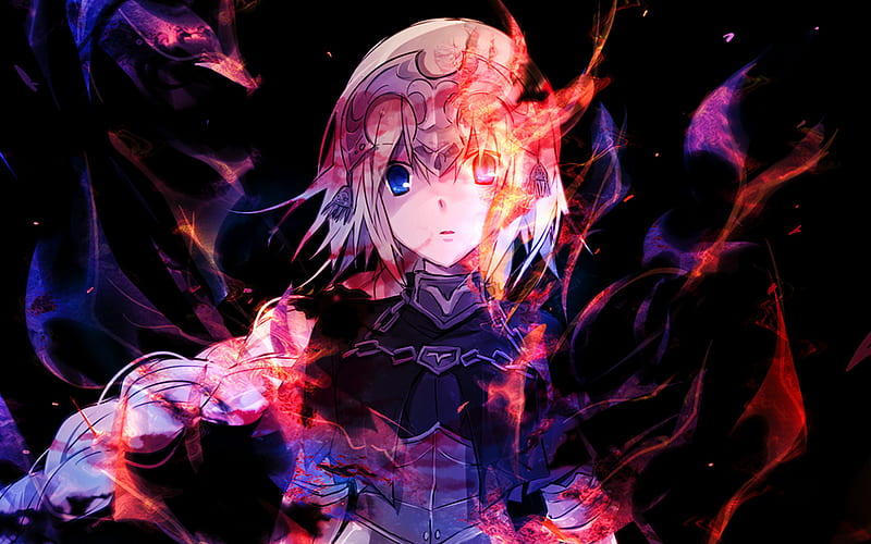 Joan of Arc, darkness, Fate Grand Order, TYPE-MOON, fire flames, Jeanne d Arc, manga, Fate Apocrypha, Fate Series, HD wallpaper