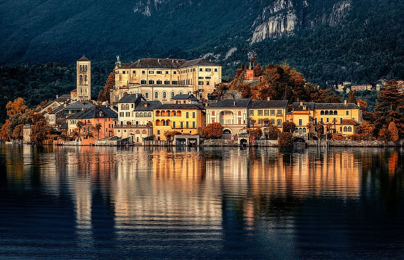 Italy, Building, Lake, House, Town, Piedmont, , Lake Orta, San Giulio Island, Towns, HD wallpaper