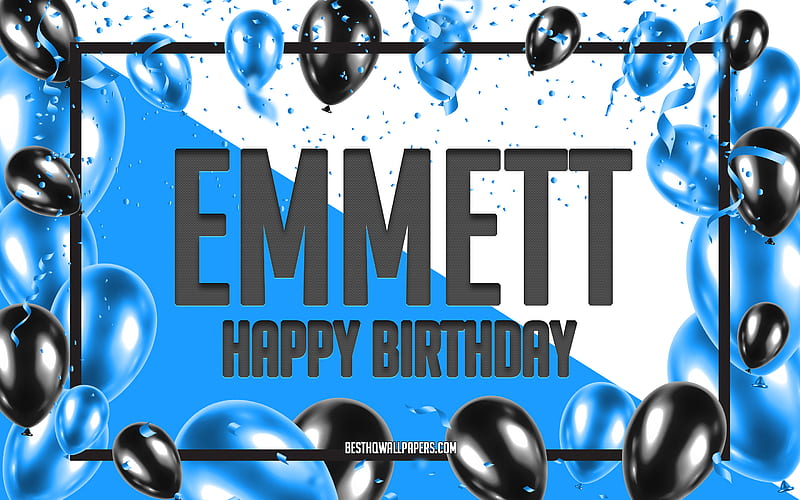 Happy Birtay Emmett, Birtay Balloons Background, Emmett, with names, Emmett Happy Birtay, Blue Balloons Birtay Background, greeting card, Emmett Birtay, HD wallpaper