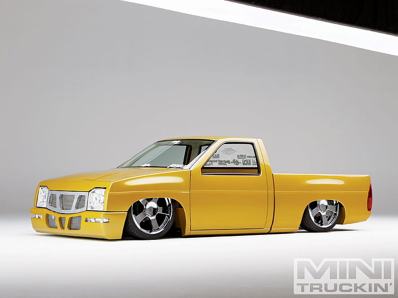 Nissan Hardbody, yellow, custom, truck, lowrider, HD wallpaper
