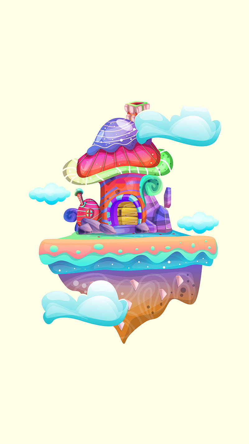 Neon Mushroom, Candyland, Kiss, Neon, candy, cloud, cute, elf, fairy, girly, little, mushroom, small, tiny, tree, HD phone wallpaper