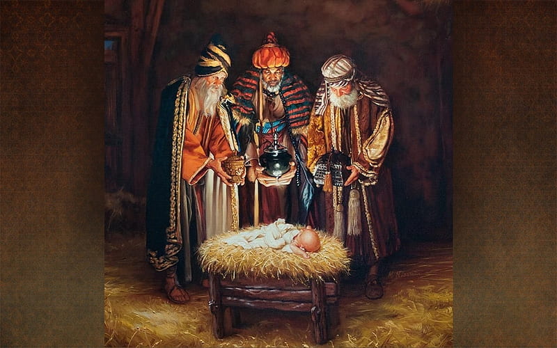 Adoration of the Magi, Baby, magi, manger, Jesus, Epiphany, HD wallpaper