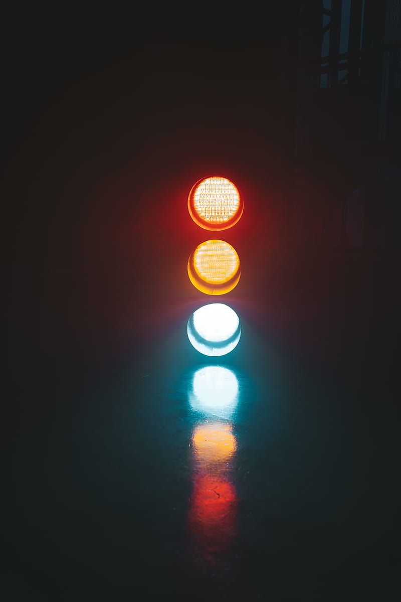 traffic light, lighting, lamps, night, dark, reflection, HD phone wallpaper