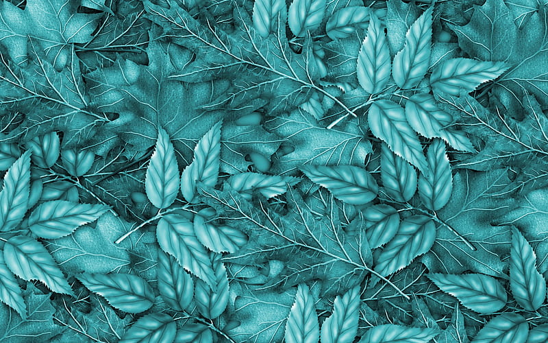 blue leaf texture, turquoise leaf background, natural texture, turquoise flora texture, 3d leaves, background with blue leaves, HD wallpaper