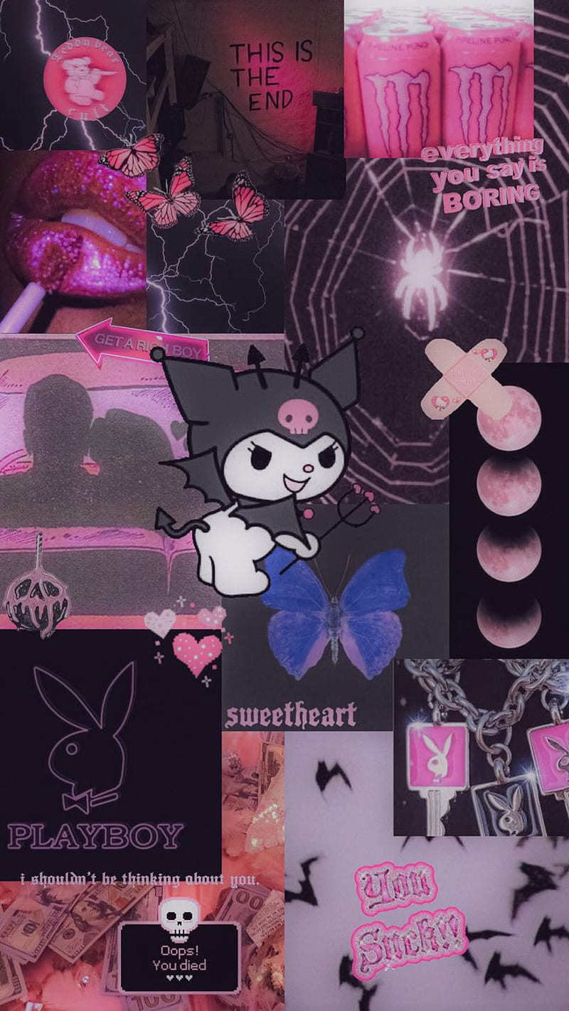 Download Purple And Black Hello Kitty Rockstar Wallpaper