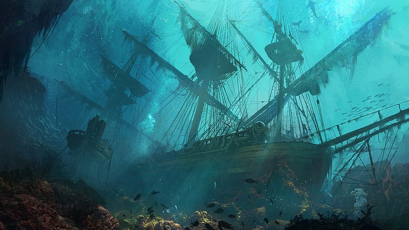 Assassin's Creed, Ship, Underwater, Wreck, Video Game, Assassin's Creed Iv: Black Flag, HD wallpaper