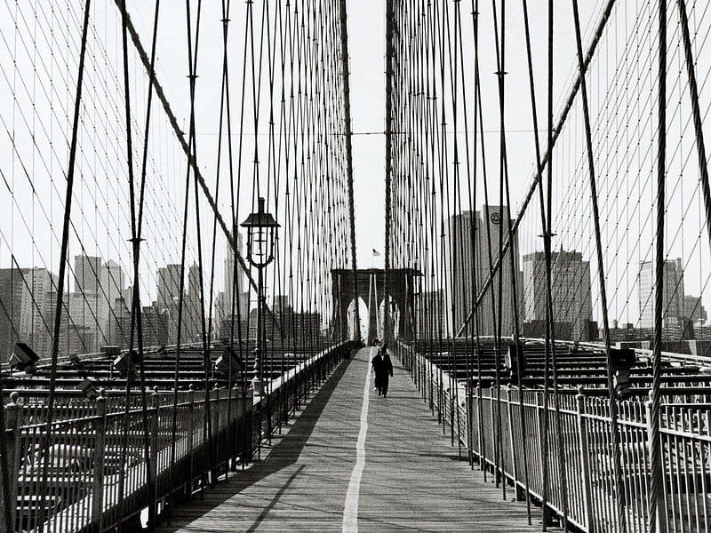 Brooklyn Bridge, new york, bridge, gris, black, white, HD wallpaper