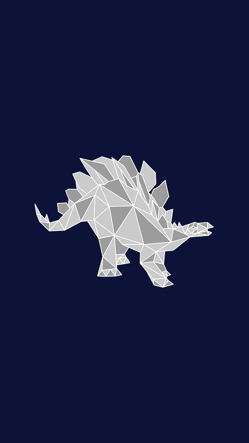 Grey Dinosaur Art, DimDom, Dino, Dinosaurs, Stegosaurus, blue, cool, cute, desenho, geometric, low poly, pattern, HD phone wallpaper