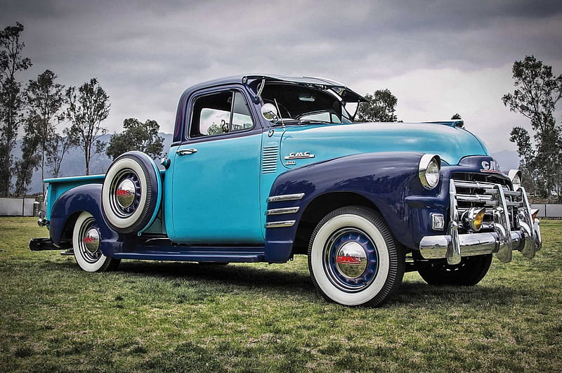 1954-Gmc-Pickup, Classic, 1954, Blue, Truck, HD wallpaper