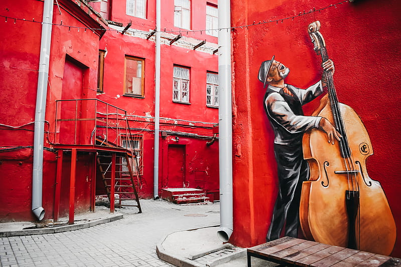 man playing cello mural, HD wallpaper