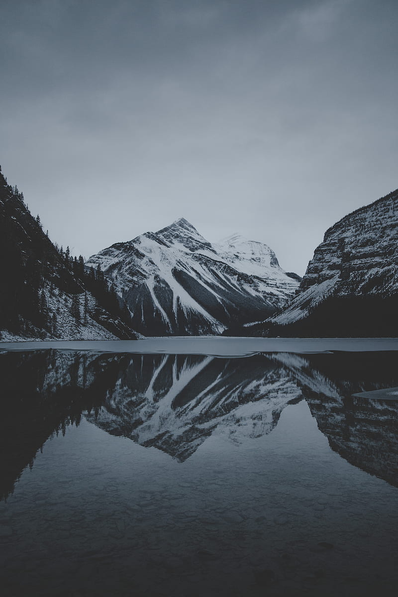 mountains, lake, landscape, snowy, dusk, HD phone wallpaper