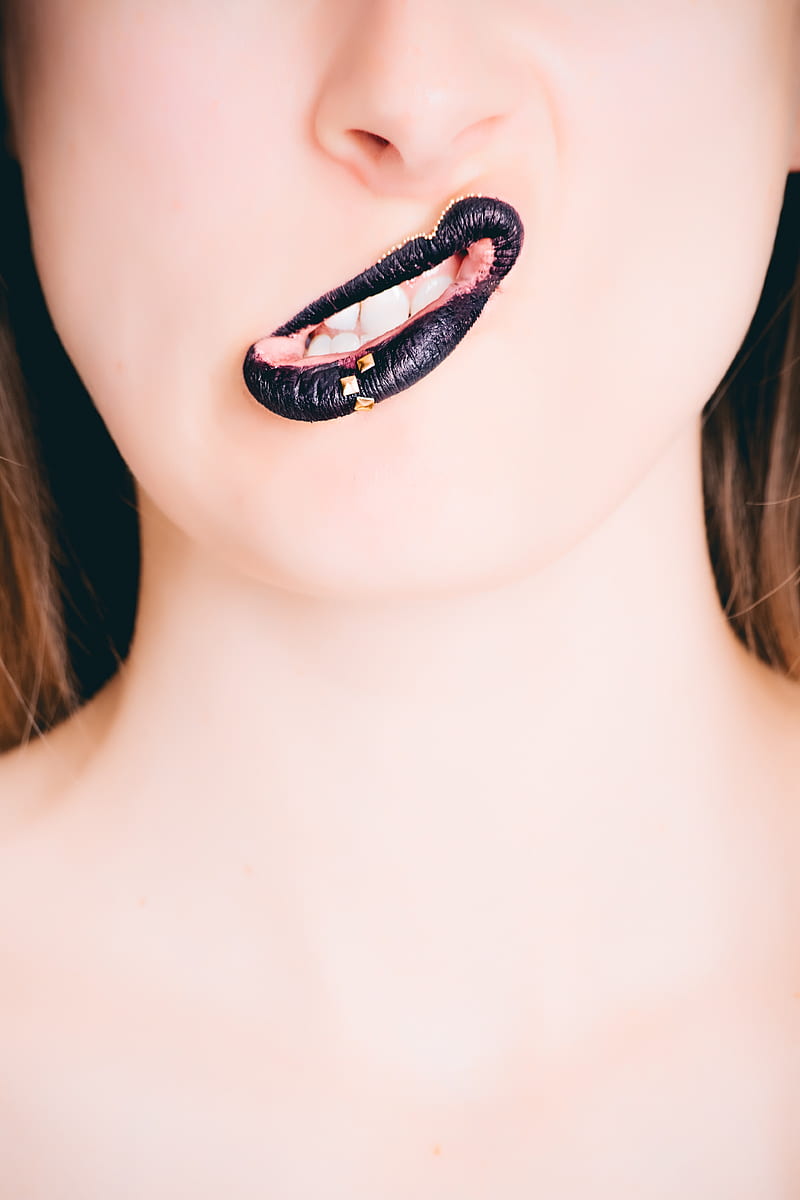 model, women, lipstick, black lipstick, face, lips, HD phone wallpaper