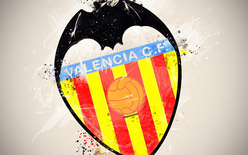 Valencia CF paint art, creative, Spanish football team, logo, La Liga, The Primera Division, emblem, white background, grunge style, Valencia, Spain, football, HD wallpaper