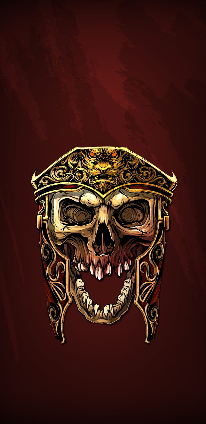 GoldenWarrior, viking, skull, warrior, golden, evil, red, HD phone wallpaper