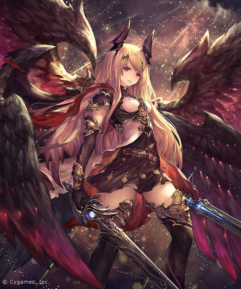 anime girl with wings and a sword