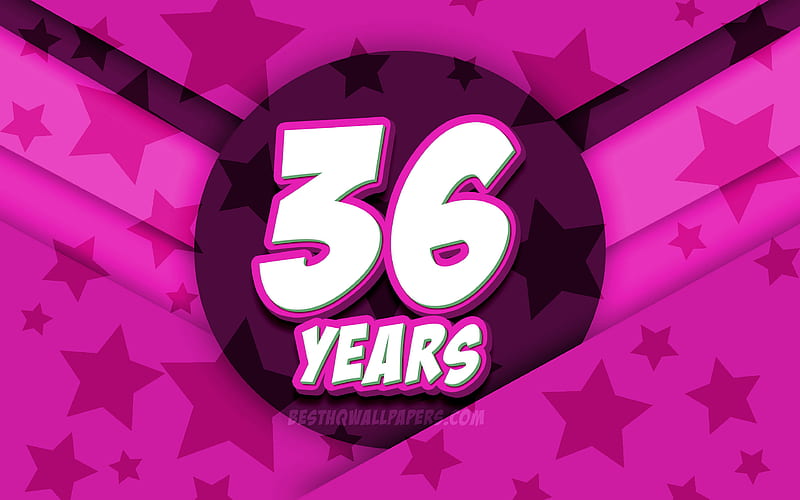 Happy 36 Years Birtay, comic 3D letters, Birtay Party, purple stars background, Happy 36th birtay, 36th Birtay Party, artwork, Birtay concept, 36th Birtay, HD wallpaper