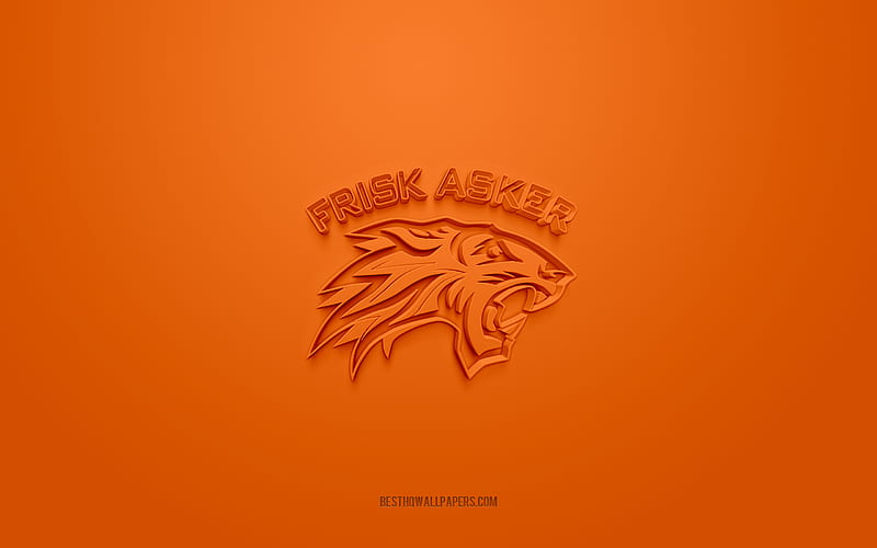 Frisk Asker, creative 3D logo, orange background, 3d emblem, Norwegian hockey club, Eliteserien, Asker, Norway, 3d art, hockey, Frisk Asker 3d logo, HD wallpaper