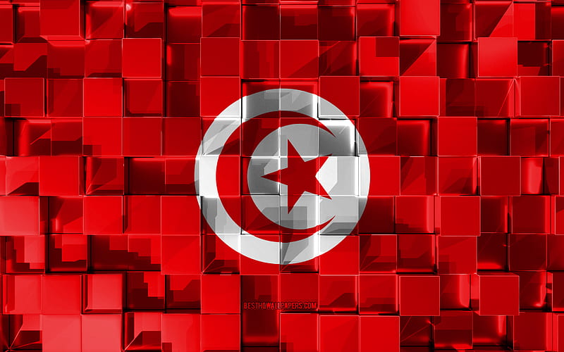 Flag of Tunisia, 3d flag, 3d cubes texture, Flags of African countries, 3d art, Tunisia, Africa, 3d texture, Tunisia flag, HD wallpaper