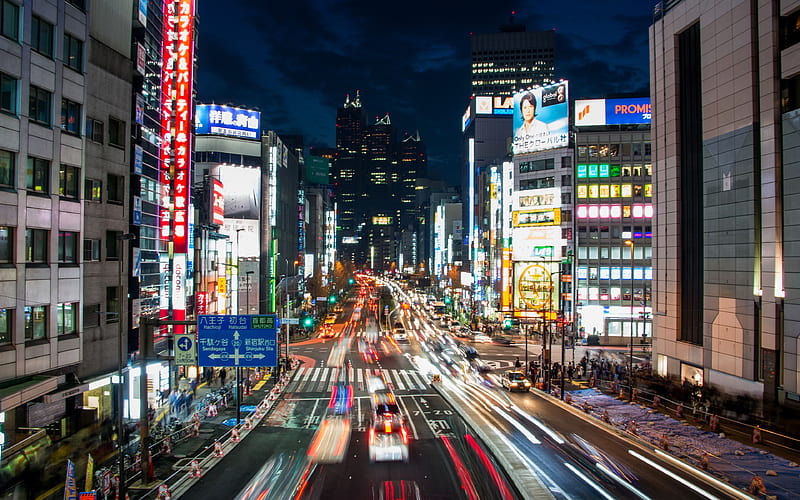 Tokyo road, traffic lights, nightscapes, Asia, japan, HD wallpaper