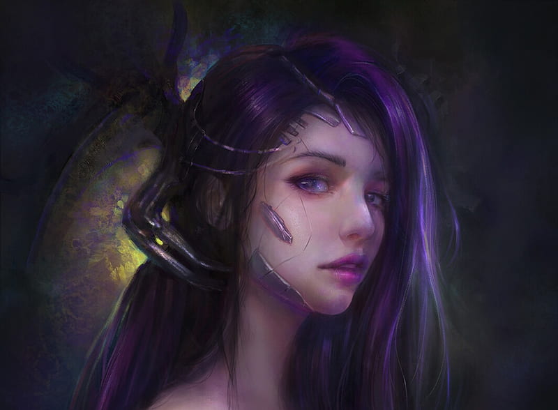 Ghost, Frumusete, Fantasy, Tatiana Hordiienko, Purple, Face, Art