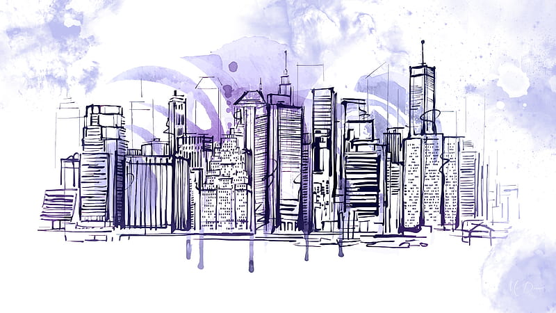 Paint the Town, art, city, buildings, painted, sky scrapers, abstract, Firefox Persona theme, HD wallpaper