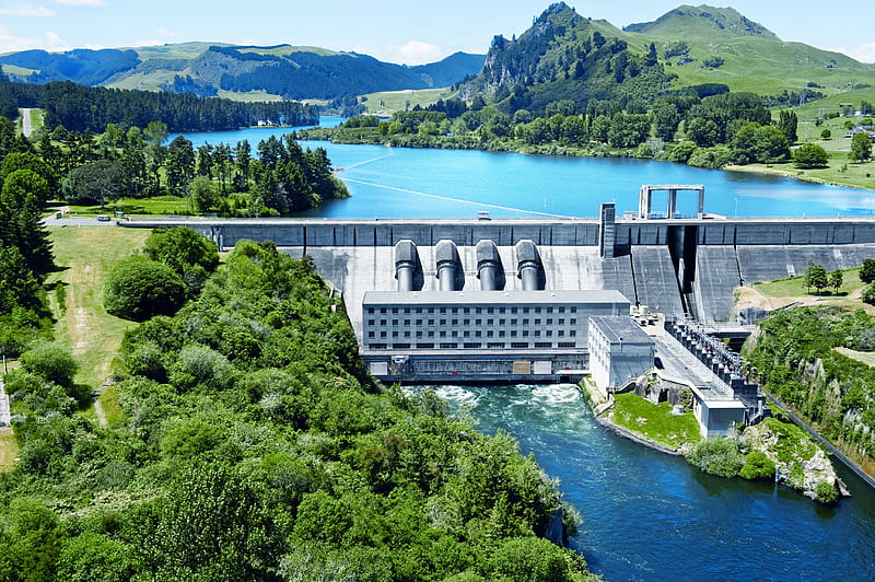 hydro dam, hydro, river, dam, lake, farm, HD wallpaper