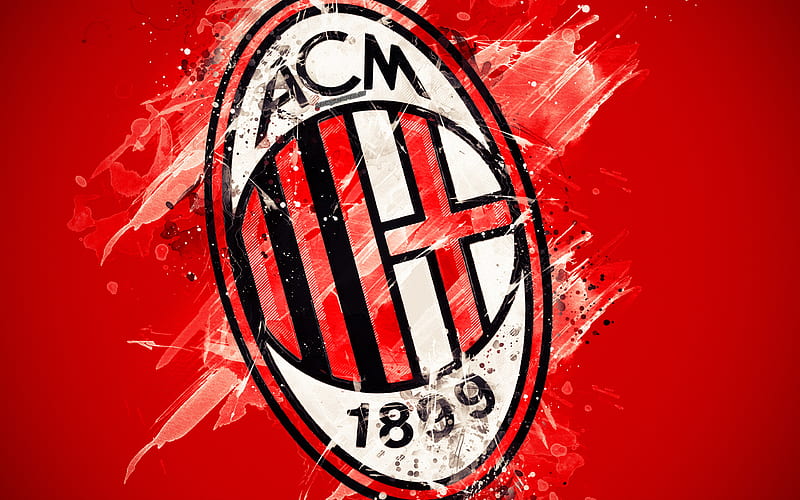 AC Milan paint art, creative, Italian soccer team, Serie A, logo, emblem, red background, grunge style, Milan, Italy, football, HD wallpaper