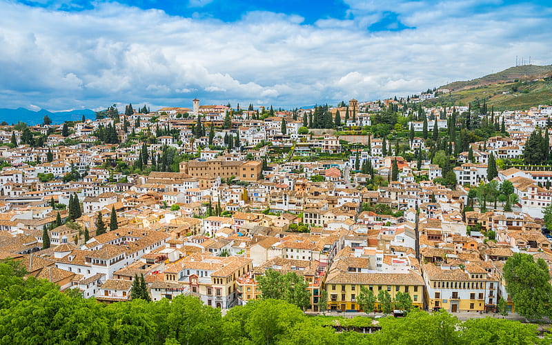 Granada, Andalusia, cityscape, summer, beautiful city, Spain, HD wallpaper