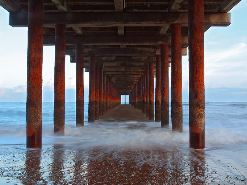 Under The Boardwalk, ocean, pier, HD wallpaper