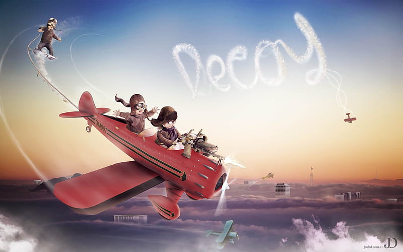cute red baron flight-Creative Graphics, HD wallpaper