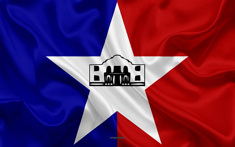 Flag of San Antonio silk texture, american city, blue red silk flag, San Antonio flag, Texas, USA, art, United States of America, San Antonio, HD wallpaper