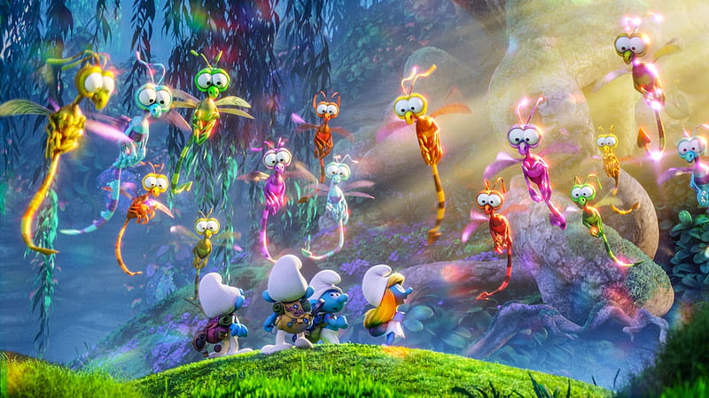 Smurfs: The Lost Village (2017), smurfs, colorful, movie, animation, insect, lost village, HD wallpaper