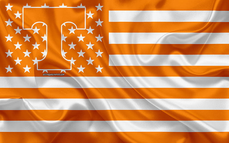 Tennessee Volunteers, American football team, creative American flag, orange and white flag, NCAA, Knoxville, Tennessee, USA, Tennessee Volunteers logo, emblem, silk flag, American football, HD wallpaper