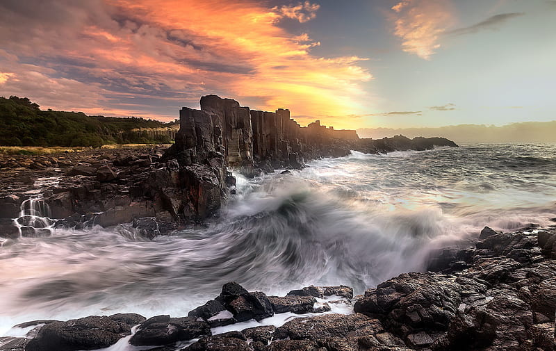 Waves On Rocky Shores, HD wallpaper