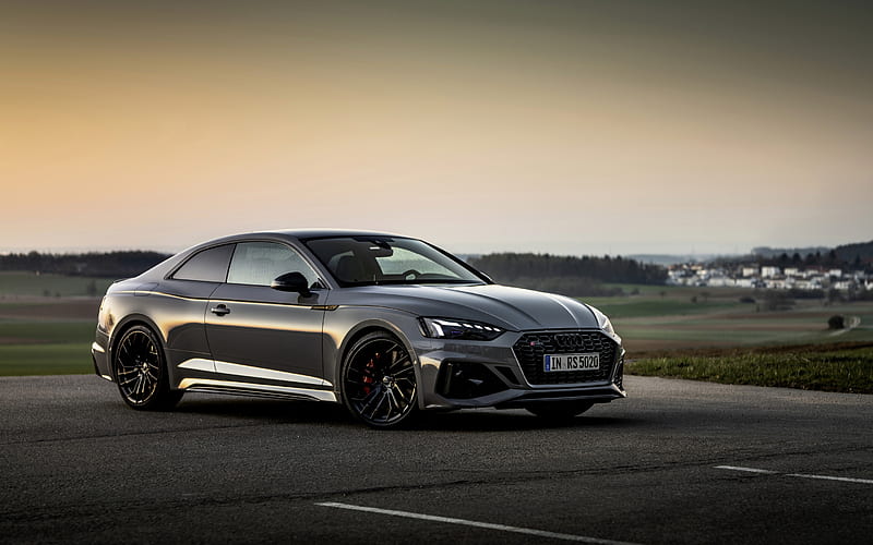 Audi RS5 Coupe, 2020, front view, exterior, gray coupe, new gray RS5 Coupe, black wheels, German cars, Audi, HD wallpaper